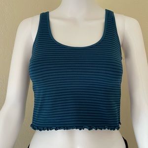 Spiritual Gangster Cropped Blue/black lettuce hem tank top sports bra M/L
